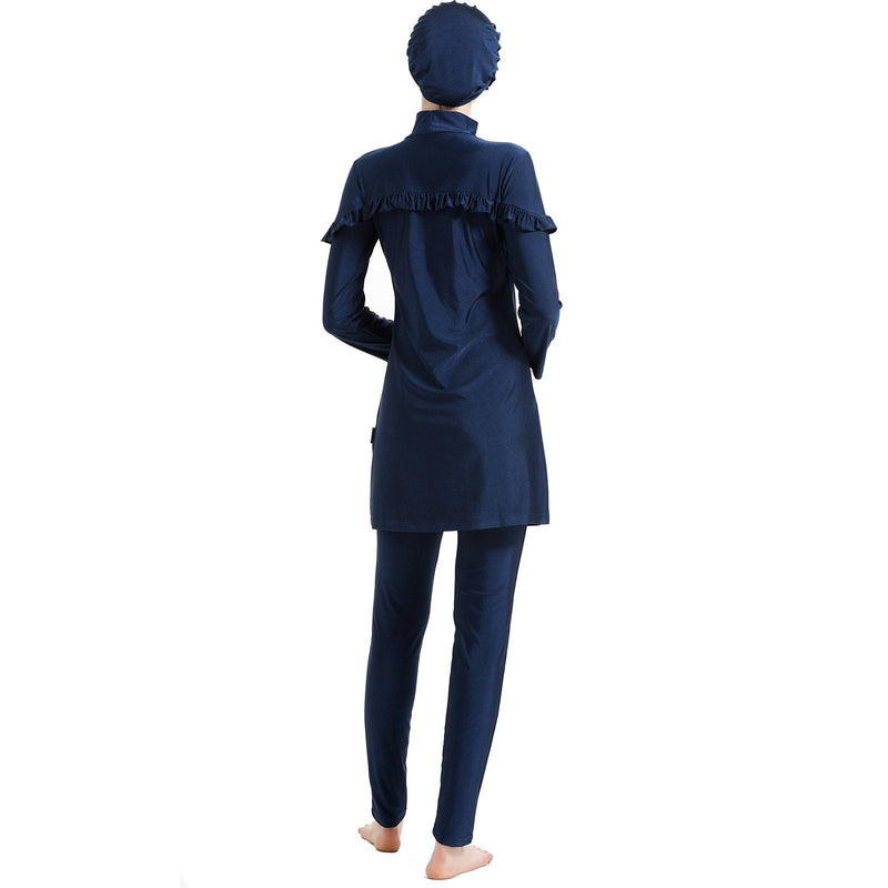 Burkini Muslim Swimwear Solid Color Slim Sun Protection Three-Piece Set Swimsuit