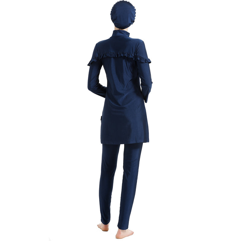 Burkini Muslim Swimwear Solid Color Slim Sun Protection Three-Piece Set Swimsuit