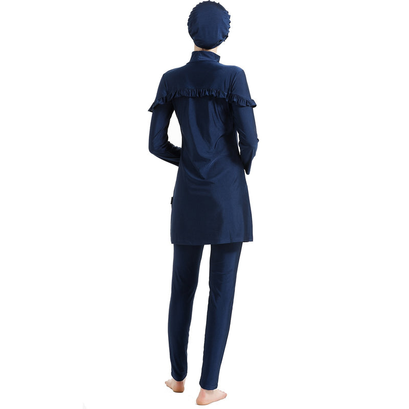 Burkini Muslim Swimwear Solid Color Slim Sun Protection Three-Piece Set Swimsuit