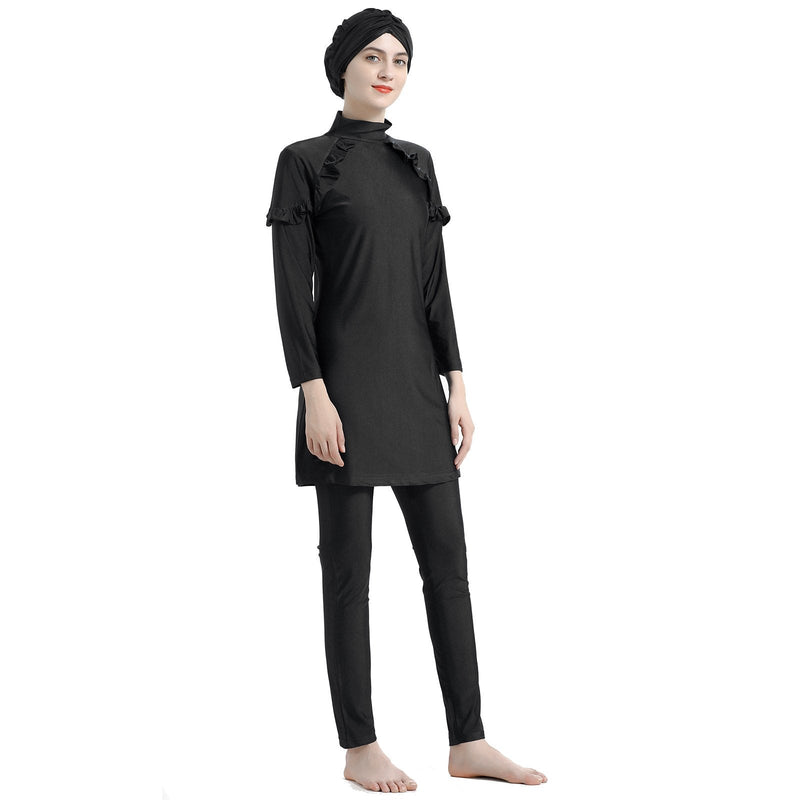 Burkini Muslim Swimwear Solid Color Slim Sun Protection Three-Piece Set Swimsuit