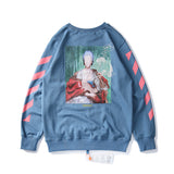 Off White Long Sleeve Round Neck Sweater Printed Embroidery Crew Neck Pullover Sweatshirt