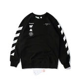 Off White Long Sleeve Round Neck Sweater Printed Embroidery Crew Neck Pullover Sweatshirt