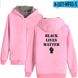 Black Lives Matter Dressing Winter Fleece-Lined Thickened Hooded Zipper Sweatshirt