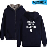 Black Lives Matter Dressing Winter Fleece-Lined Thickened Hooded Zipper Sweatshirt