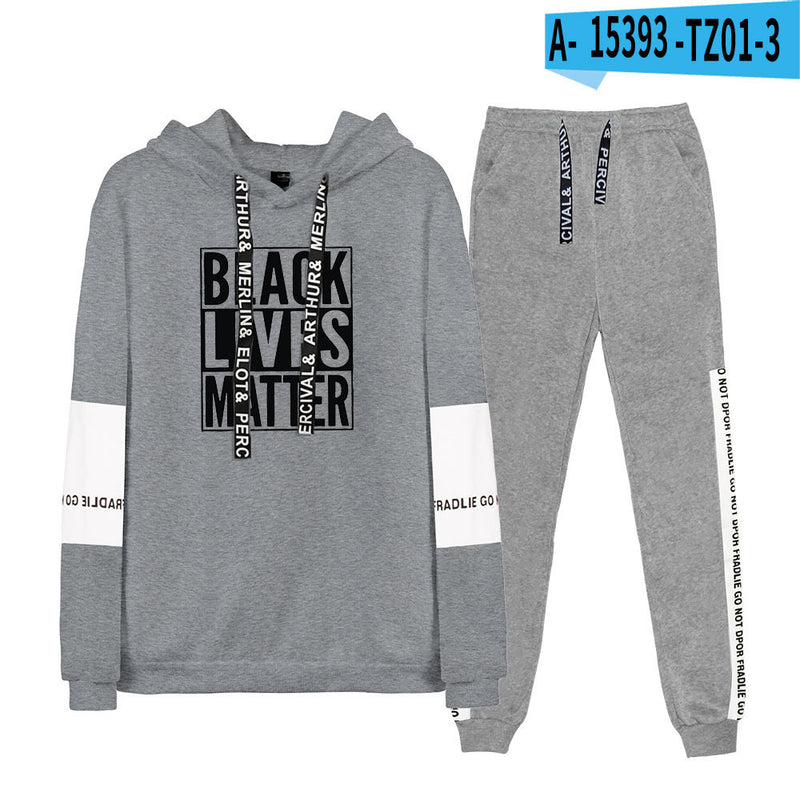 Black Lives Matter Clothing Printed Casual Patchwork Hooded Sweatshirt and Sweatpants Suit