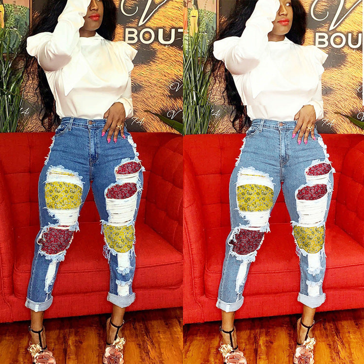 Women Plus Size Jeans Stitching Jeans Fashion Women