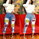 Women Plus Size Jeans Stitching Jeans Fashion Women