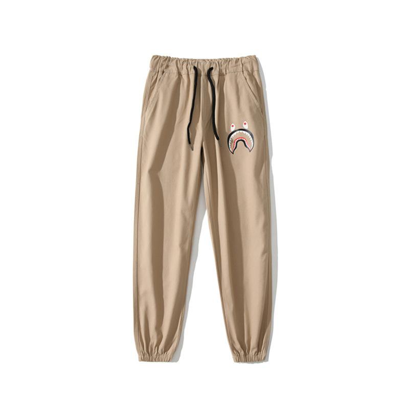Shark Print Pant Trendy Brand Men's Shark Head Waist-Tied Ankle-Tied Woven Fabric Trousers