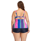 Women Plus Size Swimwear Tankinis Swimsuit Printing Conservative Hot Spring Four-Corner Split Swimsuit