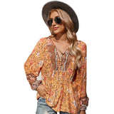 Beth Dutton Outfits Autumn Lace Romantic Holiday Printed Top for Women