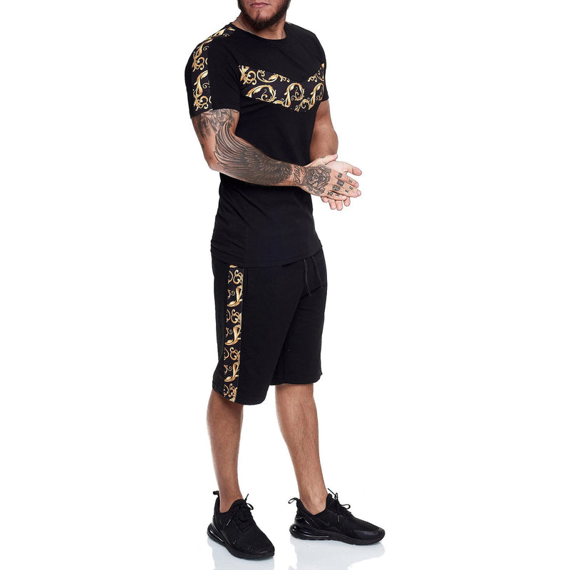 Athletic Tracksuit Sweat Suits for Men Outfits Men Workout Short Sleeve Suit Casual Leopard Print Fashion Suit