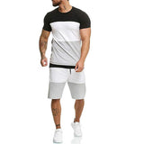 Athletic Tracksuit Sweat Suits for Men Outfits Short Sleeve Suit Outdoor Sports and Casual Contrast Color Outfit