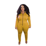 Women Plus Size Co-Ords Zipper Fashion Casual Two-Piece Suit