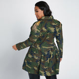 Women Plus Size Jackets Camouflage Wash Casual Jacket