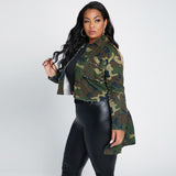 Women Plus Size Jackets Camouflage Wash Casual Jacket