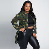 Women Plus Size Jackets Camouflage Wash Casual Jacket