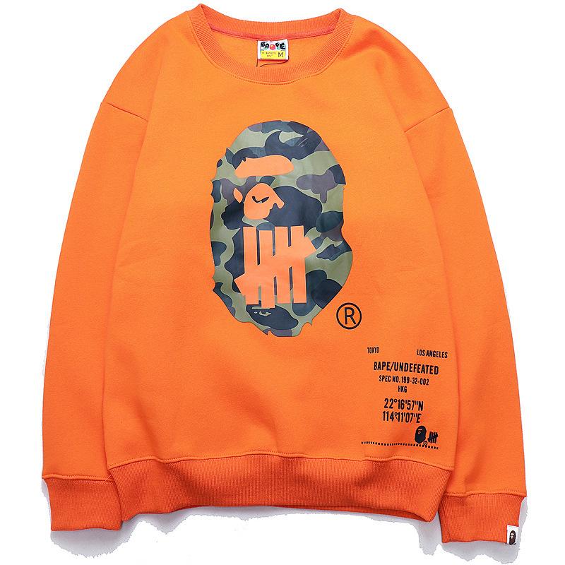 Shark Print Sweatshirts Autumn and Winter Camouflage Monkey Head Printed Loose round Neck Fleece-Lined Sweater Men and Women