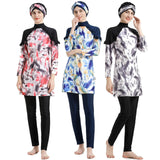 Burkini Muslim Swimwear Printed Slim Sun Protection Three-Piece Set Swimsuit