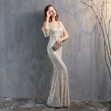 Sequin Evening Dress Tassel Sequin Fishtail Gown Female