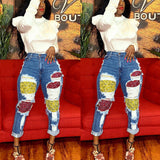 Women Plus Size Jeans Stitching Jeans Fashion Women