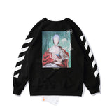 Off White Long Sleeve Round Neck Sweater Printed Embroidery Crew Neck Pullover Sweatshirt