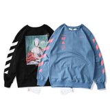 Off White Long Sleeve Round Neck Sweater Printed Embroidery Crew Neck Pullover Sweatshirt