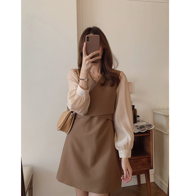 Work Dresses for Girls Autumn Dress Women's Long Sleeve Waist Trimming Slimming Skirt