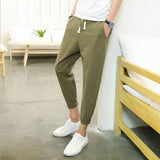 Linen Pants Straight Leg Pants Drawstring Lightweight Elastic Beach Pants Men's Summer Casual Linen Pants Loose