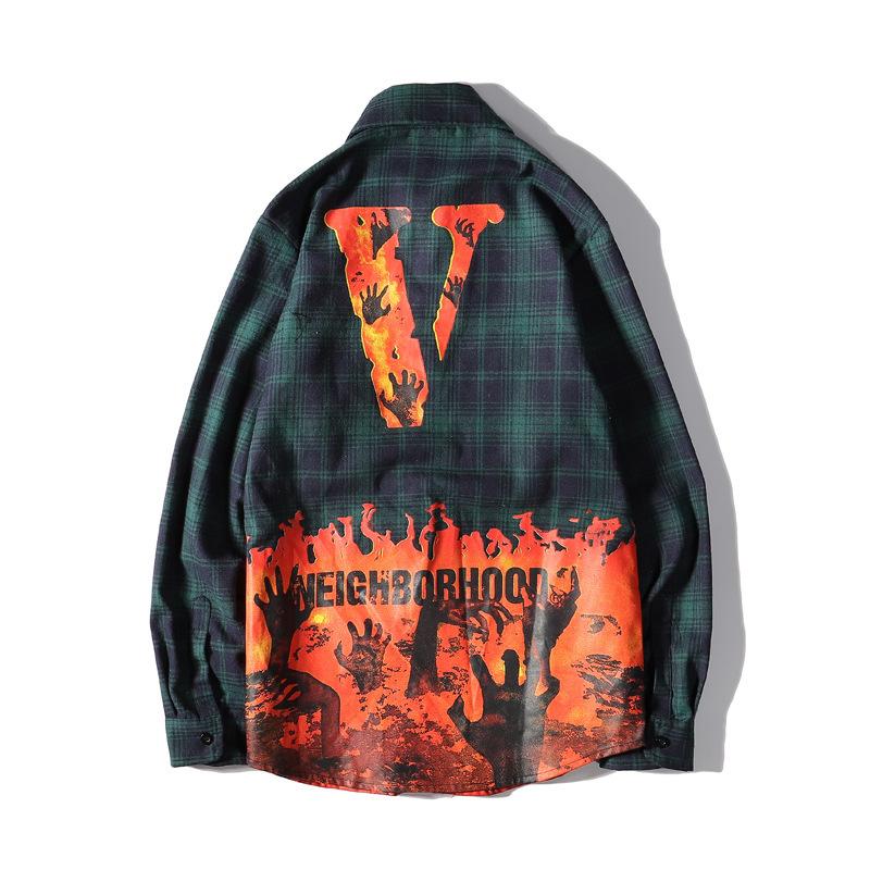 Vlone Sweatshirts Men's plus Size Retro Sports Spring and Autumn Trends Plaid Men's and Women's Shirts