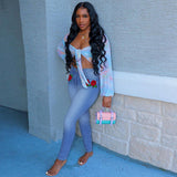 Women Plus Size Jeans Fashion Printed Solid Color Denim Trousers