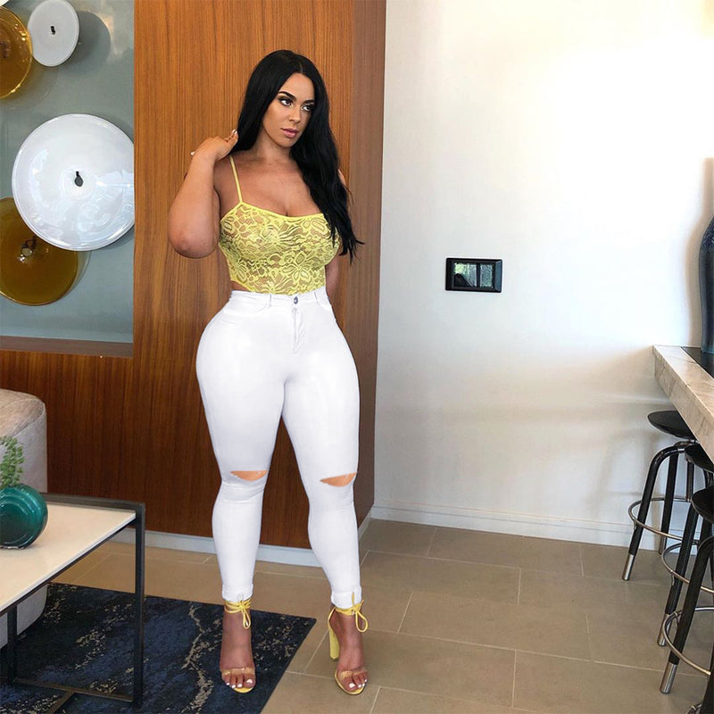 Women Plus Size Jeans Casual Solid Color Denim Pants