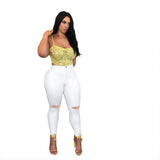 Women Plus Size Jeans Casual Solid Color Denim Pants