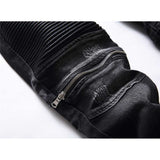 J Shaped Jeans Men's Oversized Jeans Ripped Motorcycle Zipper Pleated