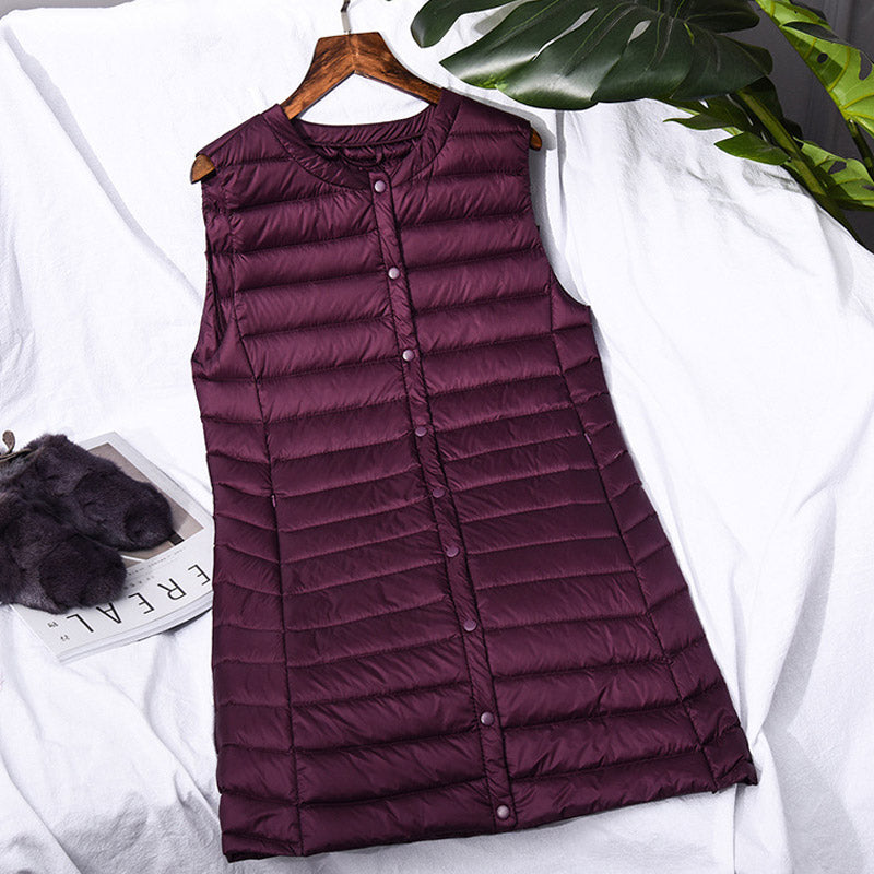 Women Winter Coats Puffer down Vest Lightweight down Waistcoat Women's plus Size round Neck Coat