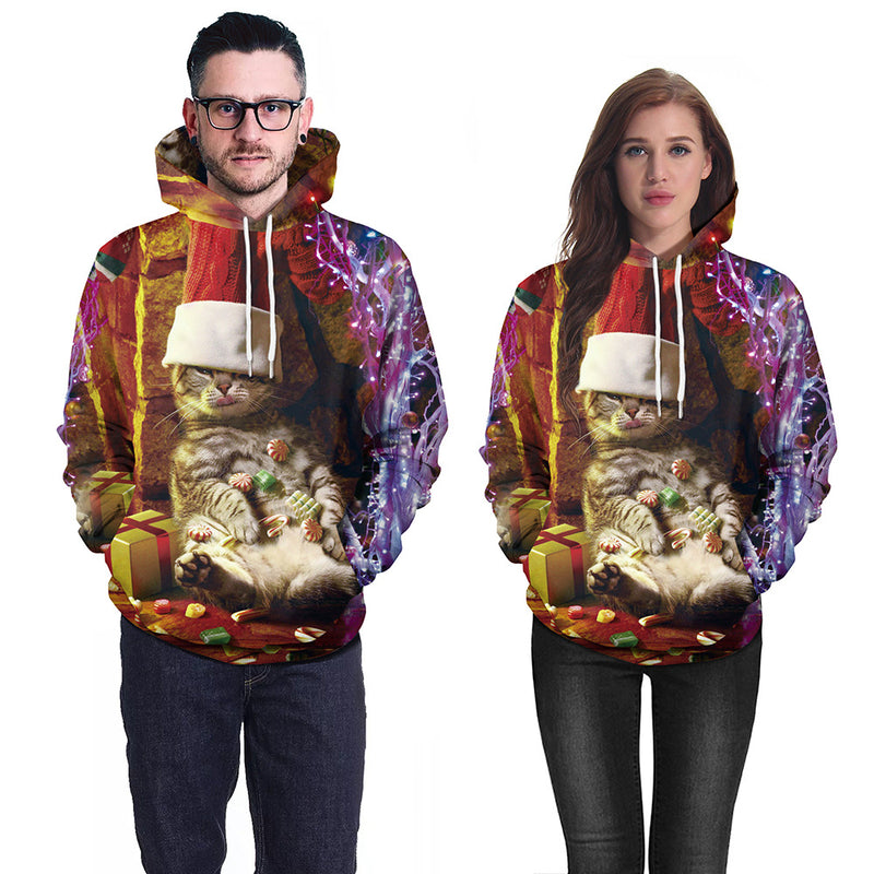 Ugly Christmas Sweater 3D Elk Digital Printed Hood Pullover Sweater