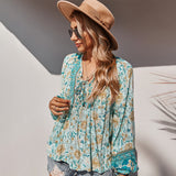 Beth Dutton Outfits Autumn Lace Romantic Holiday Printed Top for Women