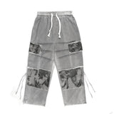 Stitching Multi-Pocket Cargo Pants Men's Large Size Retro Sports Ribbon Wide-Leg Pants Trendy Elastic Waist Pants Men Pants