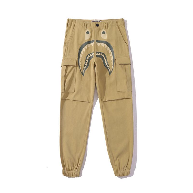 Shark Print Pant Men's Shark Head Printed Ankle-Tied Overalls Trousers