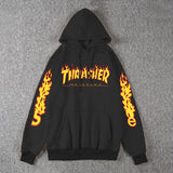 Thrasher Hoodie Fleece-Lined Thick Style Men's and Women's Thrasher Flame Sweater
