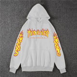 Thrasher Hoodie Fleece-Lined Thick Style Men's and Women's Thrasher Flame Sweater