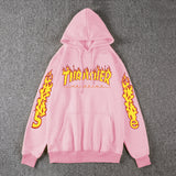 Thrasher Hoodie Fleece-Lined Thick Style Men's and Women's Thrasher Flame Sweater