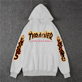 Thrasher Hoodie Fleece-Lined Thick Style Men's and Women's Thrasher Flame Sweater