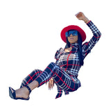 Women Plus Size Jumpsuits Slimming and Fashionable Plaid Printed Leisure Long Sleeve Jumpsuit