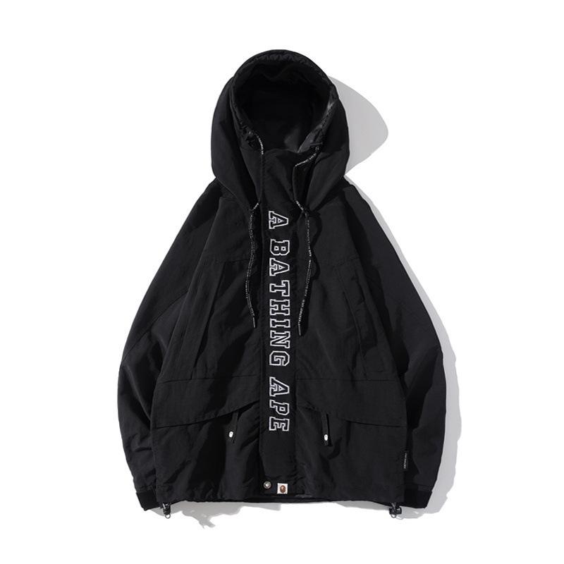 Shark Print Hoodie Spring/Summer Young Men Trend Solid Color Letter Trench Coat