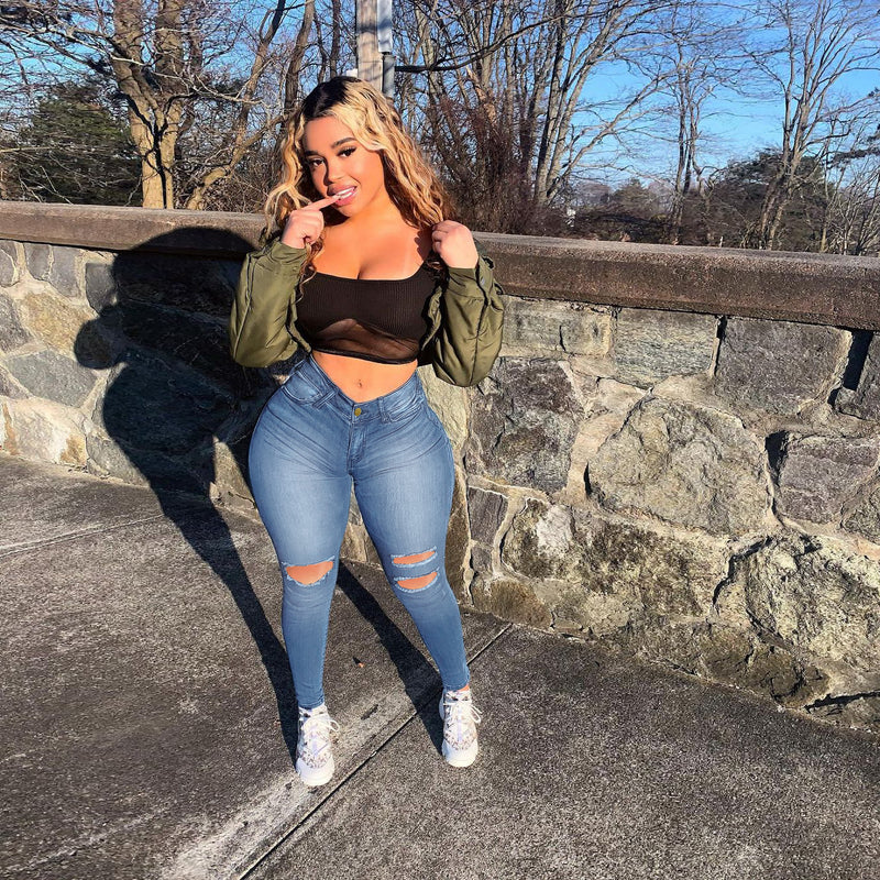 Women Plus Size Jeans Fashion Holes Denim Skinny Pants Women