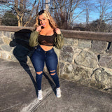 Women Plus Size Jeans Fashion Holes Denim Skinny Pants Women