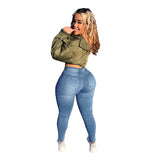 Women Plus Size Jeans Fashion Holes Denim Skinny Pants Women