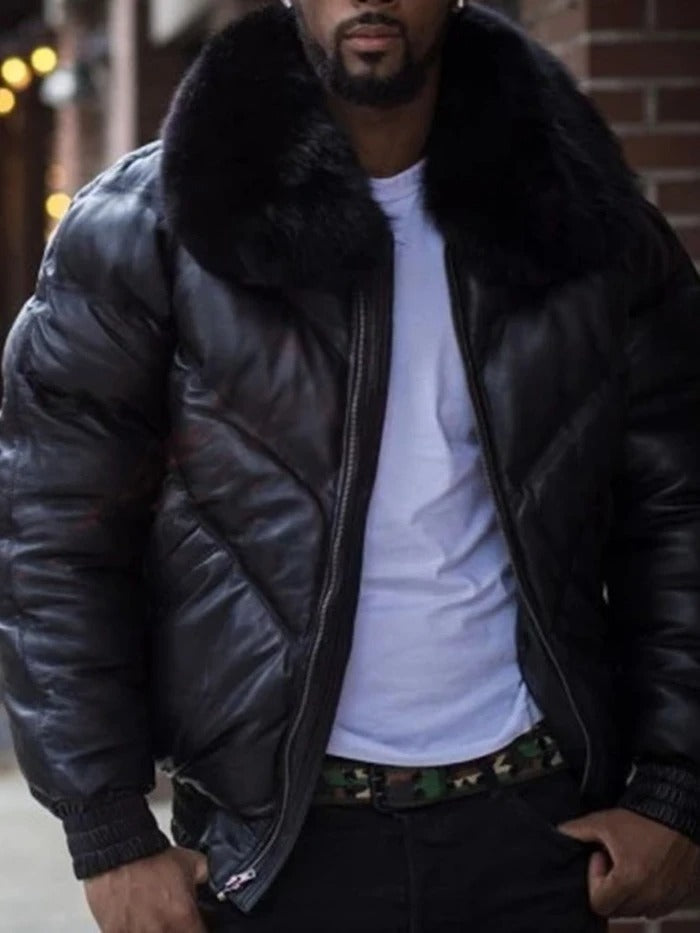 Bane Coat Leather Big Fur Collar Short