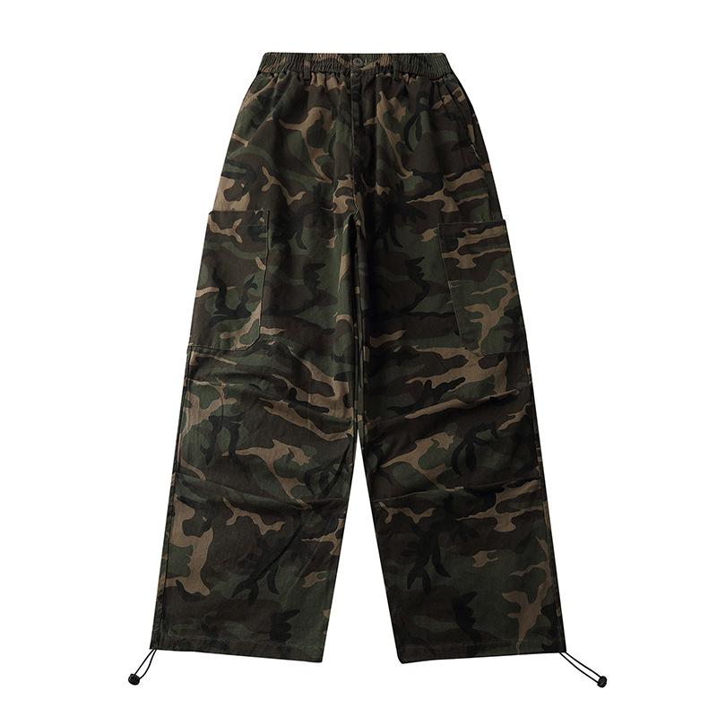Military Style Camouflage Cargo Pants Men's plus Size Retro Sports Wide Leg Pants Street Fashion Ankle-Tied Trousers Men Pants