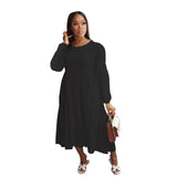 Multi-Color Long Sleeve Crew Neck Casual Dress